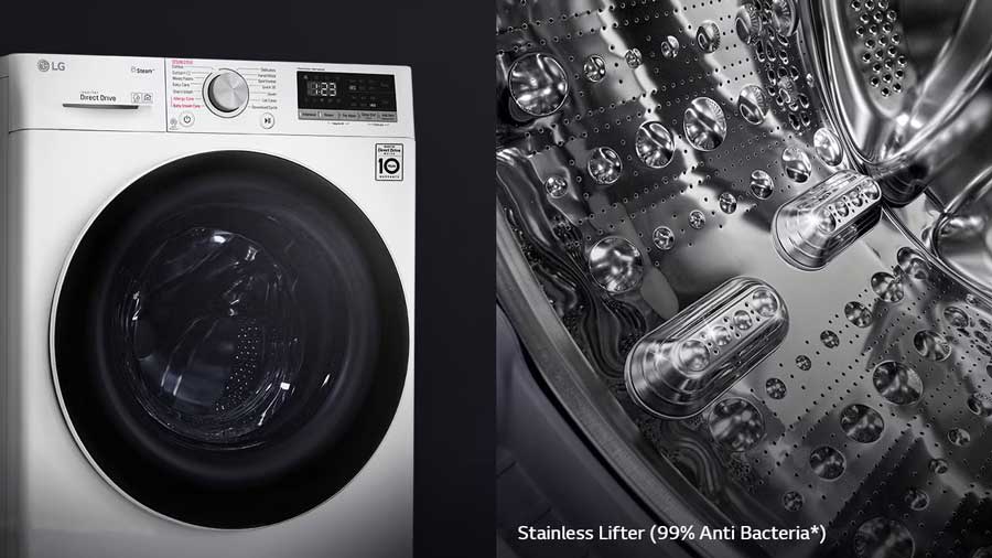 دیگ تمام استیل و درب فضایی در ماشین لباسشویی ال جی